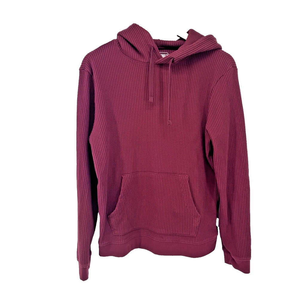 American Eagle Mens Waffle Knit Thermal Hoodie Burgundy Red Pullover Small Y2K